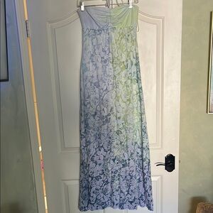Elegant Green and Blue Floral Dress